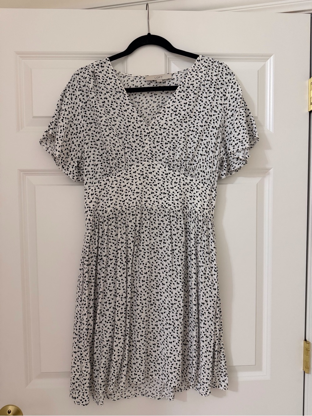 LOFT White and Black Mini Dress with Ditsy Print